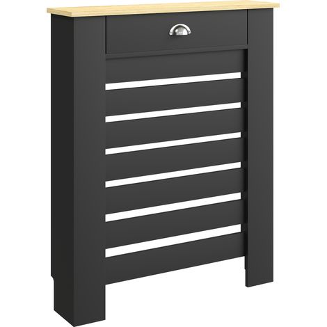 HOMCOM Radiator Cover with Drawer, Horizontal Slat, 78cm, Black