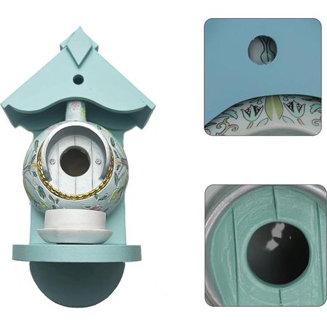 Green Teapot Shaped Bird House Feeder Unique Outdoor Yard Decoration for Wild Birds (1/5)