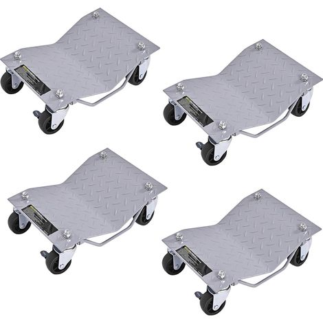COSTWAY Set di 4 Ruote per Pneumatici, Capacità 2720 kg Totale, Pattini per Pneumatici con Freno, 40,5 x 30 cm Car Dolly, Cuscinetti a Sfera, per Auto, Camion, Trattori, Motocicli Riparazione Spostare (1/5)