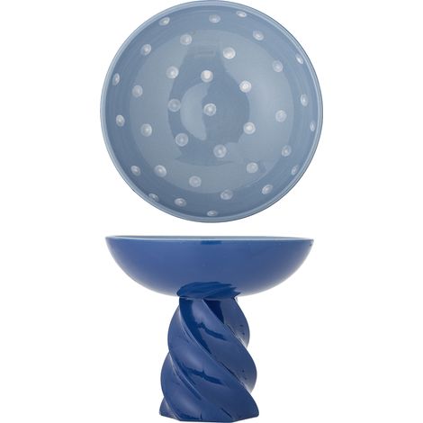 Bloomingville - Riley Pedestal Bowl - Blue - Stoneware