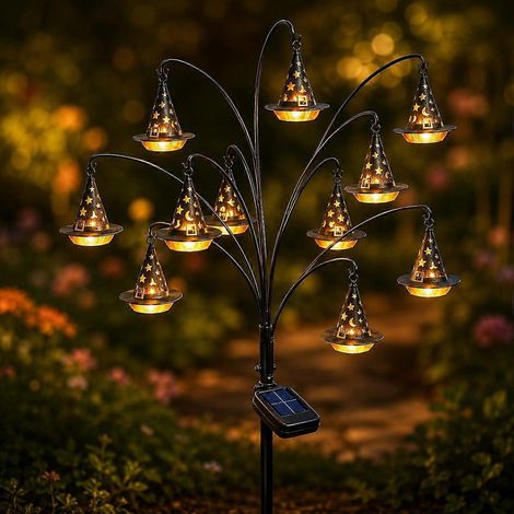 Lampe solaire Halloween fantôme souche arbre, lanterne vintage chapeau sorcière, déco porche extérieur (1/5)