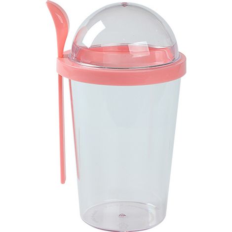 Gobelet À Céréales - 400 Ml - Avec Cuillère Et Couvercle Étanche - Pour Yaourt Fruits Lait Gruau - Rose (1/5)