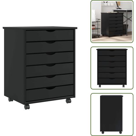 vidaXL Cajonera con ruedas MOSS madera maciza de pino negro (1/5)