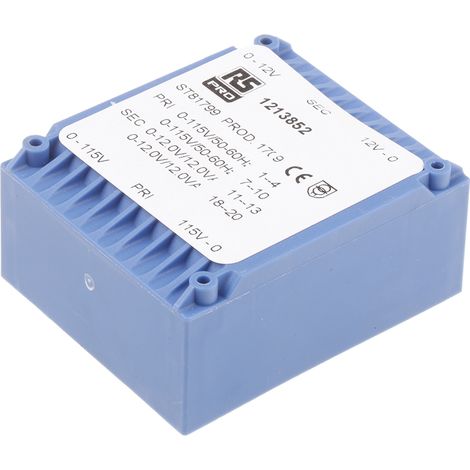 Transformateur pour circuit imprimé, Vin V c.a., Vout 2 x 12V c.a., 2 sorties, 24VA ( Prix pour 1 ) (1/2)