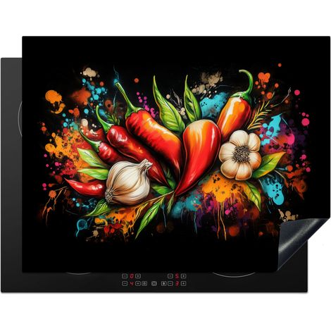 PROTECTION PLAQUE INDUCTION Légume - Poivre - Ail - Graffiti - Peinture - Coloré Couvre Plaque De Cuisson 77x59 cm
