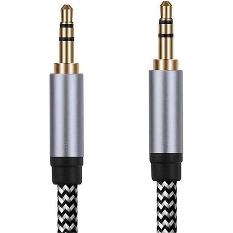 Câble audio TRS 3,5 mm mâle/mâle GREEN LYCA, 5 m, tressé résistant - Noir et blanc (1/2)