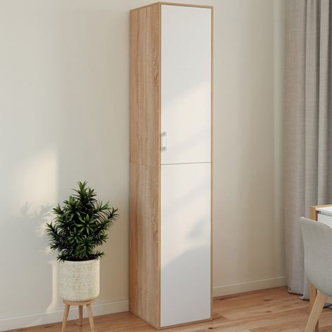 SYLVIA Armario de oficina multifuncional de 180 cm blanco y madera 1 puerta 3 estantes