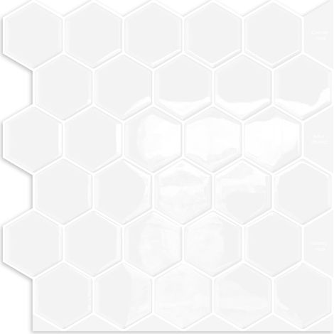 Blanc hexagonale à décoller et à coller pour crédence murale(10Pièces, 30,5 x 30,5cm), cuisine, salle de bains, cheminée, campingcar,Credence Adhesive Stickers Carrelage