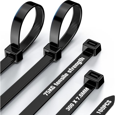 Serre Cable Noirs 300mm × 7,6 mm - Attache Cable Résistance à La Traction 75 kg, 100 Pièces Serflex ultra Résistant aux UV, Pour la Famille, Jardin, Atelier, Gestion des Câbles (1/5)