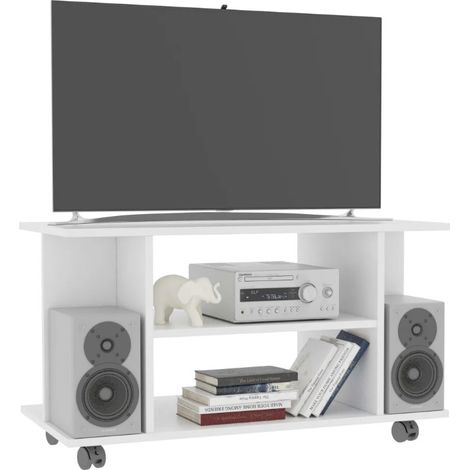 Meuble TV sur roulettes bois blanc mat Java (1/5)