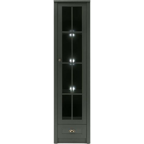 Landhaus Esszimmer Vitrine ATHEN-61 in edlem grün, inkl. Beleuchtung - B/H/T: 50/197/43 cm (1/5)