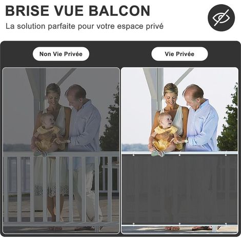 Brise Vue pour Balcon 0.9x3m,HDPE Cache Balcon,Protection 95% UV, Résistant aux Déchirures et au Vent, avec Attaches de Câble, Anthracite (1/2)