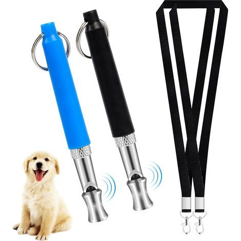 Lot de 2 sifflets pour chien afin de contrôler les aboiements, sifflet de dressage ultrasonique professionnel avec cordon et fréquences réglables (1/5)