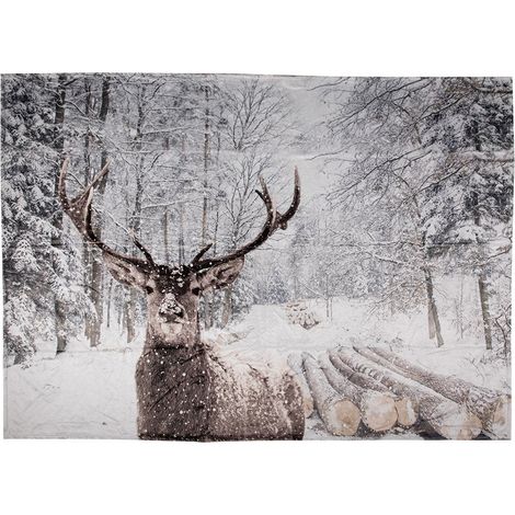 Plaid Couverture de Canapé en Polyester Motif Cerf Blanc et Marron 130 x 170 cm - PANGIVO