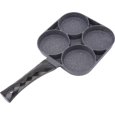 Poêle à frire 4 trous antiadhésive résistante à la chaleur, idéale pour les crêpes, les hamburgers et autres préparations culinaires. Accessoire de cuisine compatible avec les plaques à gaz (noir). (1/5)