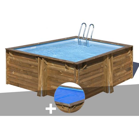 Kit piscine bois Gré Carra 3,05 x 3,05 x 1,19 m + Bâche à bulles