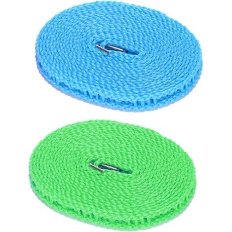 Corde à Linge Coupe-Vent 2Pcs, Corde à Linge en Nylon, Corde à Linge de Voyage Portable, utilisée pour Les cintres de Camping intérieurs et extérieurs (Bleu, Vert, 5m) (1/5)