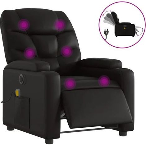Chaise relaxante électrique en cuir synthétique noir – Réglage inclinable, massage lombaire, fonction chauffage et commande tactile – Pour salon ou bureau (1/5)