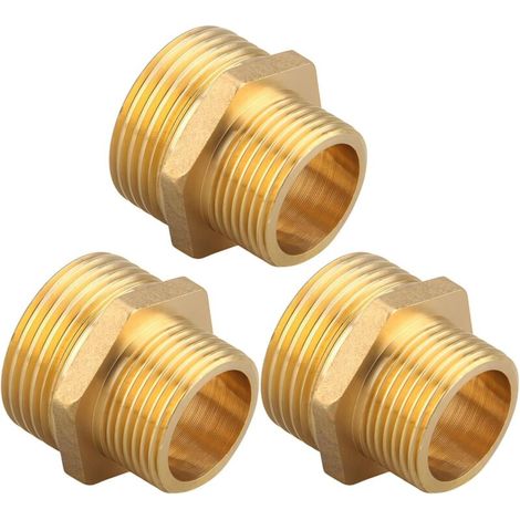Boquilla doble G1/2" (Ø 20 mm) de latón macho, 4 piezas hexagonales G1/2"M/M, conexión de unión 2 x M roscada, conexiones de boquilla doble adecuadas para agua potable Reductor macho/hembra G3/4"xG1/2 (1/5)