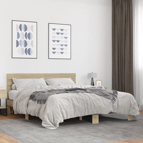 Bettgestell Sonoma-Eiche 150x200 cm Holzwerkstoff und Metall (1/5)