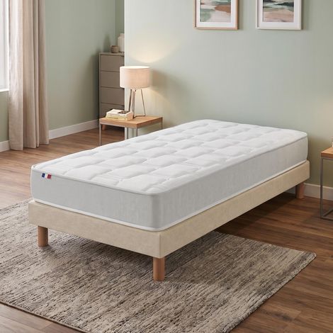 Ensemble matelas mousse accueil memoire de forme H16 sommier en kit beige 90 x 200 (1/5)