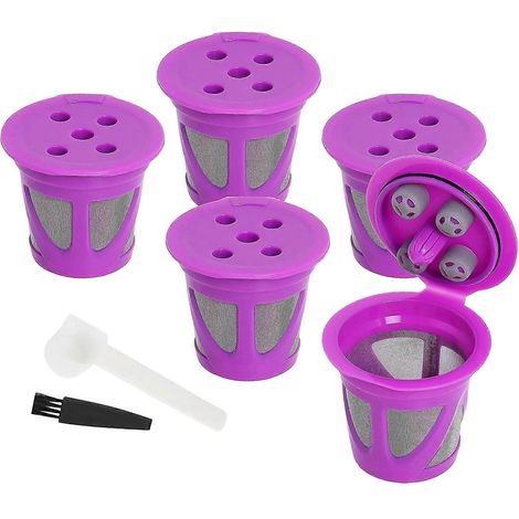 5 Stück wiederverwendbare K-Cups Einzeltasse Kaffeemaschinen nachfüllbare Kcups Kaffeefilter mit Löffelbürste Pu (1/3)
