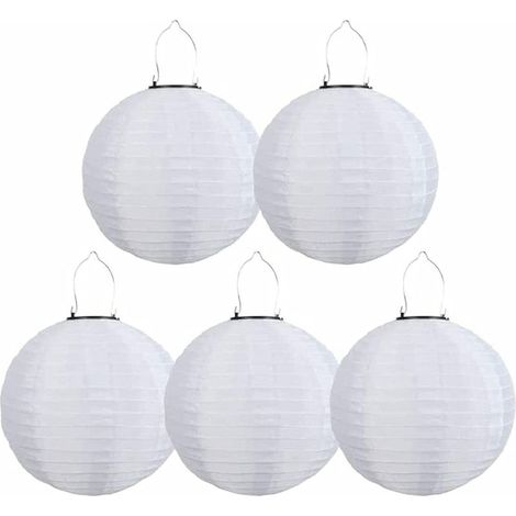 Set of 5 waterproof outdoor LED solar lanterns - For garden, church, yard, party, decoration (white, 30 cm) (1/5)