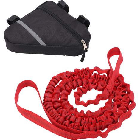 Attache de remorquage vélo élastique, sangle traction pour remorque VTT et sorties familiales - Ensemble corde de traction rouge (1/5)