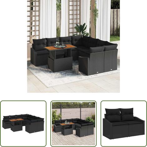 Gartenbank -  Garten Essgruppe mit Kissen 9 pcs Schwarz und Braun (1/5)