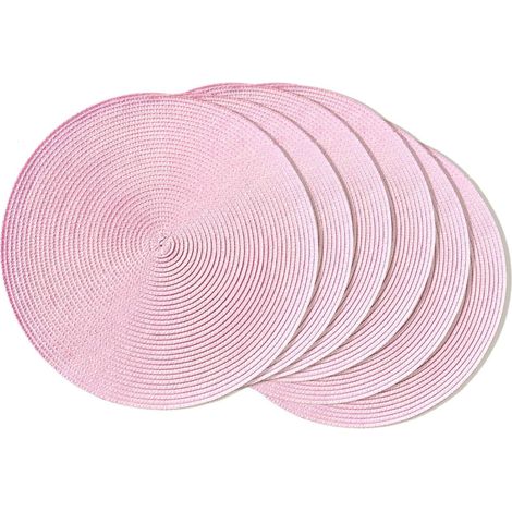 Lot de 6 sets de table ronds tressés de 38,1 cm pour tables de salle à manger, tissés naturels, résistants à la chaleur (rose clair, 6)'Rose Clair 6'Rose Clair'6