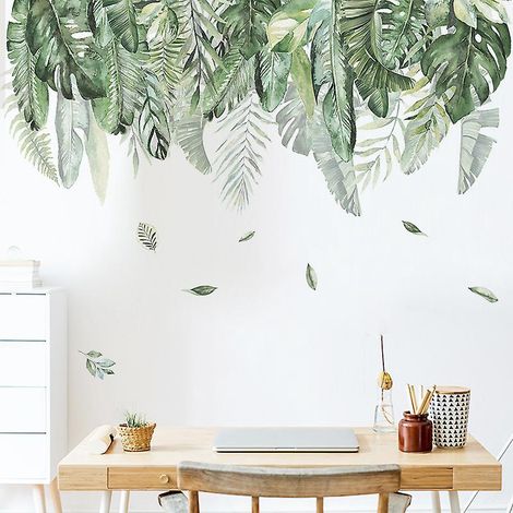 monstera Laisse Des Autocollants Muraux Dtachables En Pvc De Plantes Vertes Printanires Pour La Dcoration (1/5)