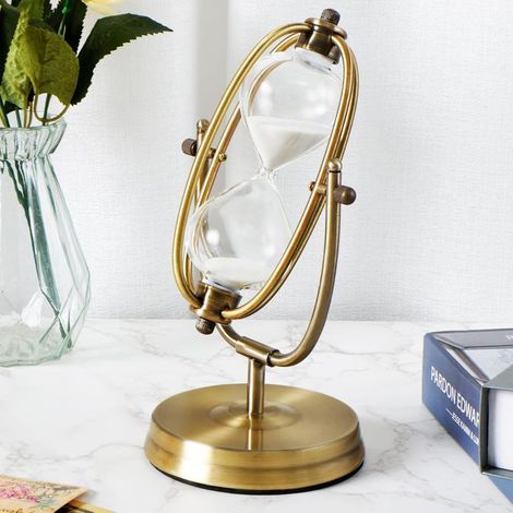 Sablier rétro en métal et verre blanc de 30 minutes, objet de décoration pour ordinateur de bureau. (1/5)