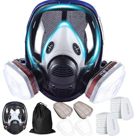 Full Face Mask Reusable Gas Mask Dust Mask Industrial Dust Mask for Spraying, Sanding, Painting, Polishing, Blue + 20 Filter Cotton Pads (1/5)