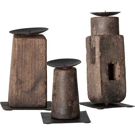 Porte-bougie Zwaia style ethnique en bois recyclé - Marron envejecido bois recyclé (1/3)