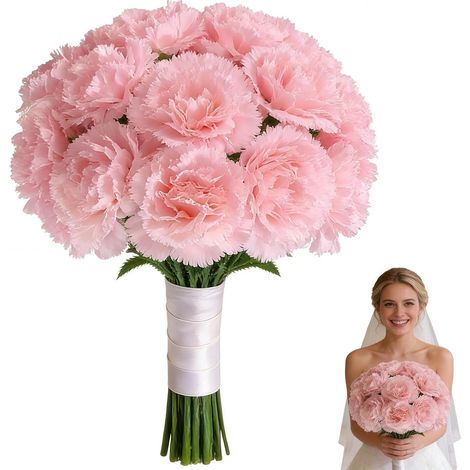 Lot de 6 fleurs artificielles en soie avec longue tige - Décoration de mariage, décoration de table, maison, bureau, fête - Rose clair (1/5)