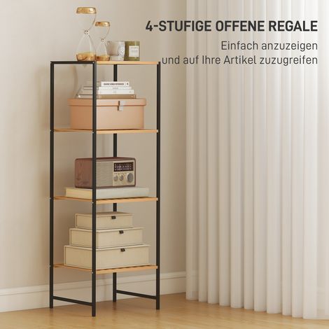 Étagère salle de bain autoportante en bambou naturel et métal, 4 étagères, dimensions 36,5 x 33 x 110 cm, teinte naturelle (1/4)