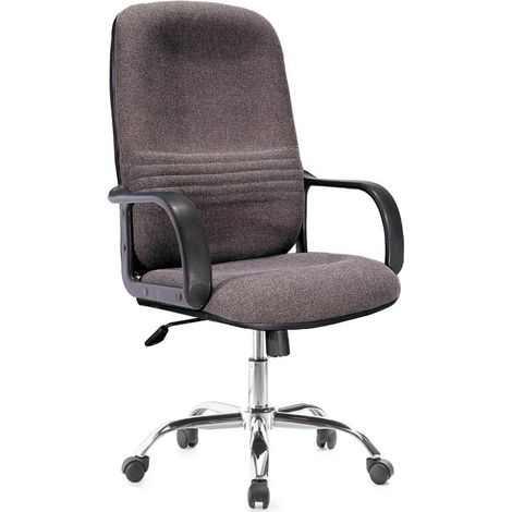 Silla de oficina giratoria en tela marrón oscuro con altura regulable y reposabrazos