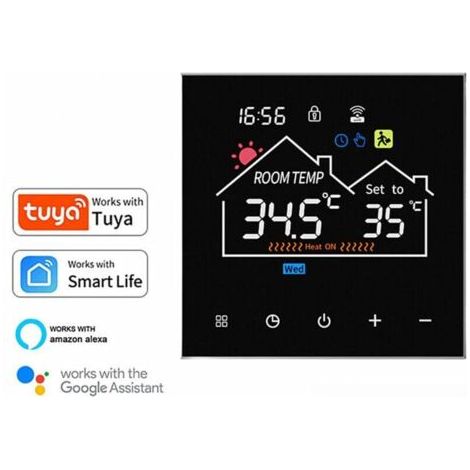 QORVA-Thermostat de chaudière à gaz/chauffe-eau WiFi, thermostat de chauffe-eau 3 A pour le chauffage de l'eau, programmable, mémoire de panne de courant, commande vocale, application TUYA/télécommand (1/4)