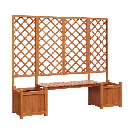 Jardinière avec treillis en bois massif de sapin bac à fleurs grand espace avec banquette siège pour jardin cour terrasse marron