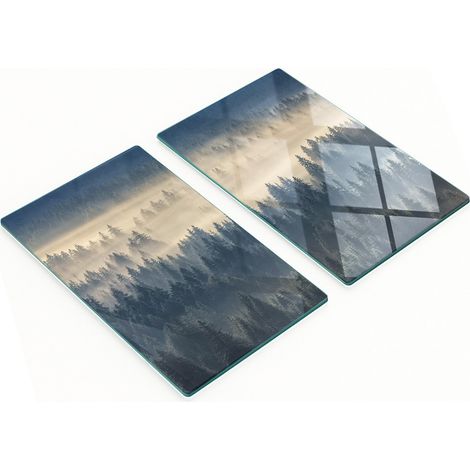 Planches décoratives multifonctionnelles de cuisine en verre trempé, motif Forêt brumeuse, 2 x 30 x 52 cm (1/5)