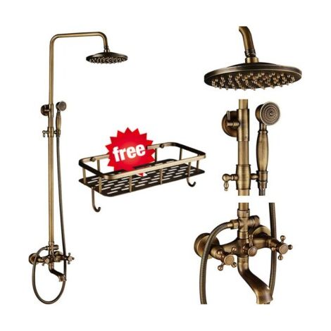 Colonne de Douche Laiton Rétro,Ensemble de Douche Mural Système de Douche Réglable Set Kit de Douche en Bronze Mitigeur de Douche pour Salle de Bain Set 80-120mm (1/5)