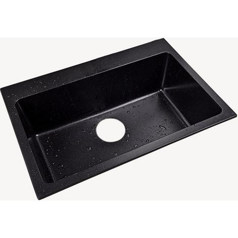 Evier de cuisine simple 680 mm - granit noir mat - Lotus (1/5)