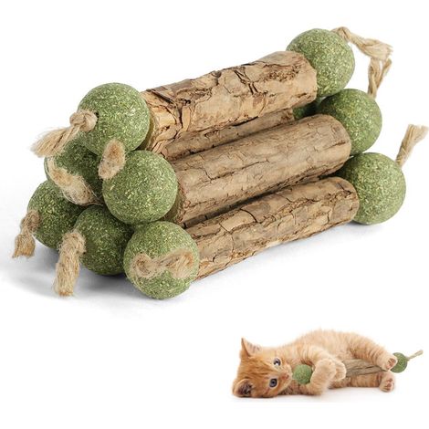 Bâtonnets à mâcher pour chat en vigne argentée avec balles d'herbe à chat pour soin dentaire et jeu (1/5)