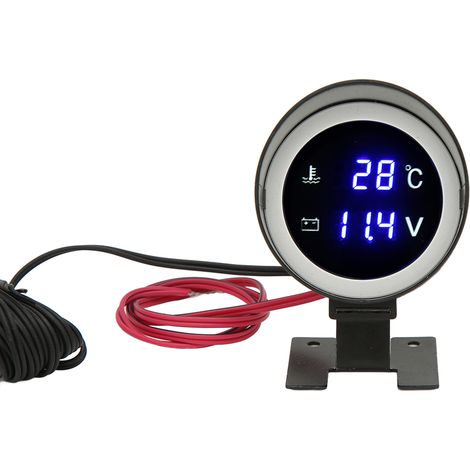 Rundes digitales Wassertemperaturmessgerät mit blauem LED-Voltmeter, DC 9V-36V, für Auto, Motorrad, Quad und ATV. (1/5)