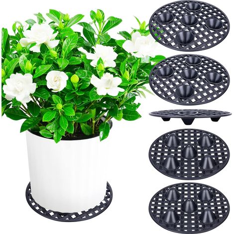 Lot de 6 élévateurs de niveau de plantes robustes, soucoupes pour éviter la pourriture et les dommages sur terrasse et terrasse (20 cm-6 pièces, noir)