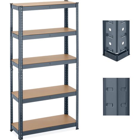 Étagère à Charge Lourde, 5 Niveaux, HLP 150x75x30 cm, supporte Jusqu'à 875 kg, Cave, Garage, métal, Anthracite (1/5)