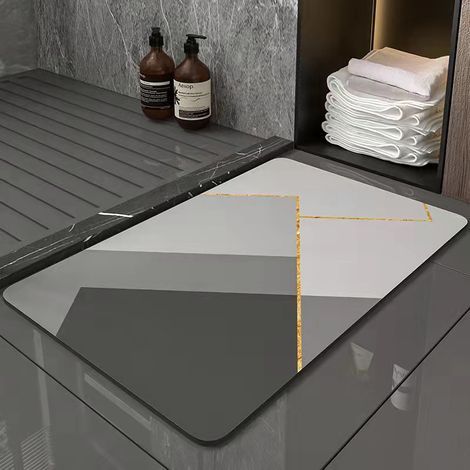 BRAVIX Tapis De Bain Antidérapant Absorbant Tapis Salle De Bain Diatomite Microfibre Tapis De Bain Doux Séchage Rapide Gris 40×60cm (1/5)