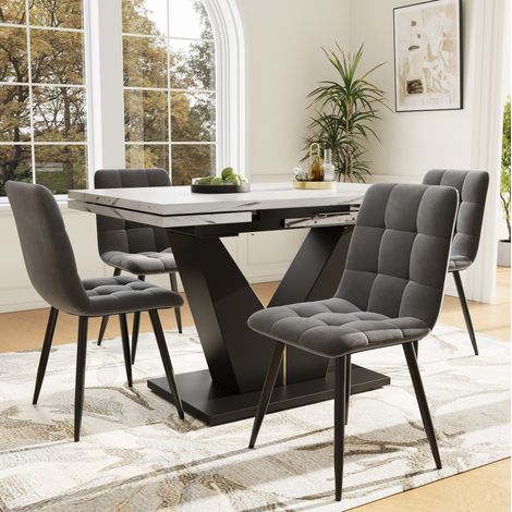 Juego de mesa de comedor de 5 piezas con tablero extensible, 4 sillas, gris HAVRYA (1/5)
