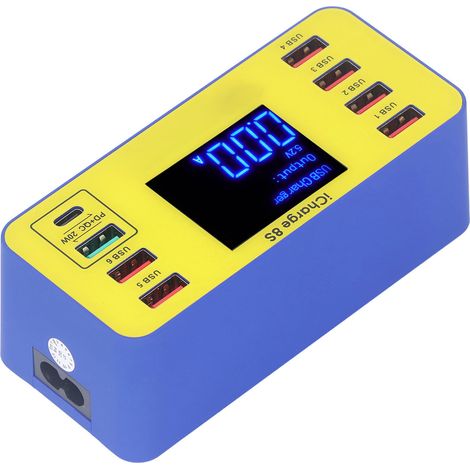Chargeur multifonctionnel à 8 ports avec affichage numérique, USB QC3.0 PD, charge rapide, prise UE, CA 100-240 V (1/5)
