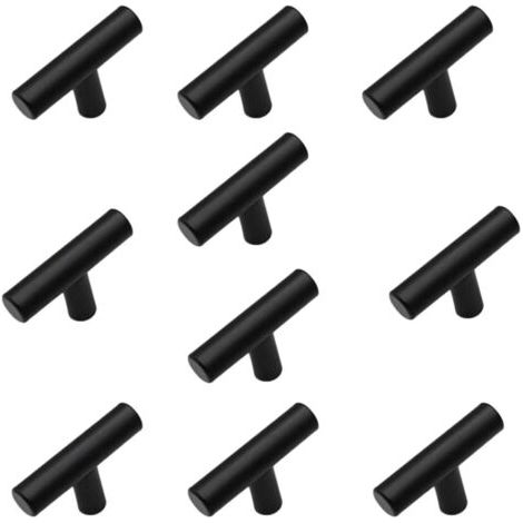 Paquet de 10 poignées de meubles de cuisine en forme de T en acier inoxydable brossé avec vis, boutons de cuisine en acier inoxydable pour tiroirs, armoires, décoration intérieure (noir) (1/5)